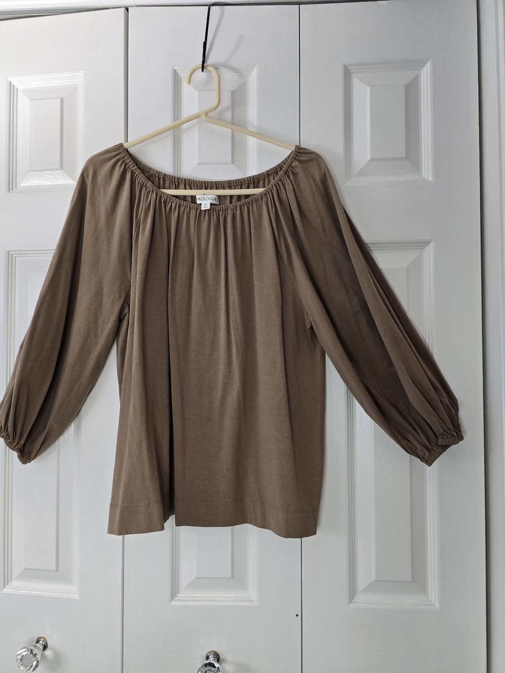 Prologue Taupe Elastic-Neck Peasant Blouse